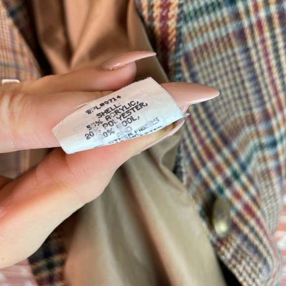 Vintage 90’s wool oversized tan plaid blazer - Picture 4 of 6